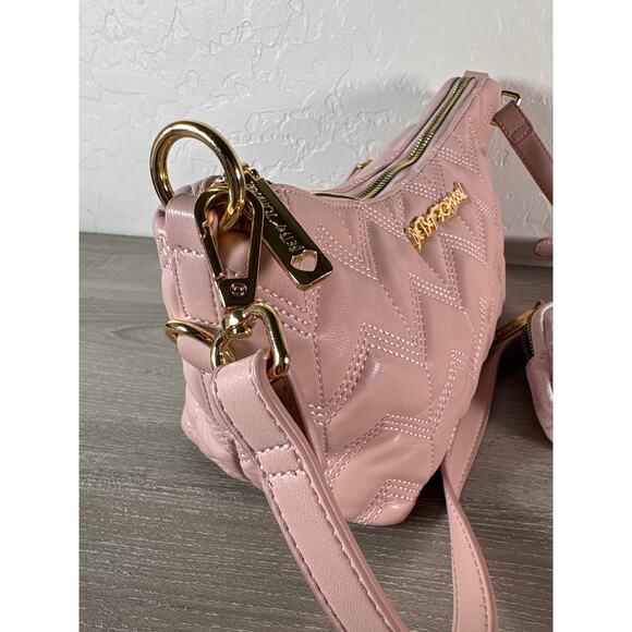 New Betsey Johnson Coco‎ Crossbody Pink Quilted Swag Bag and Floral Pouch Purse - Picture 4 of 6